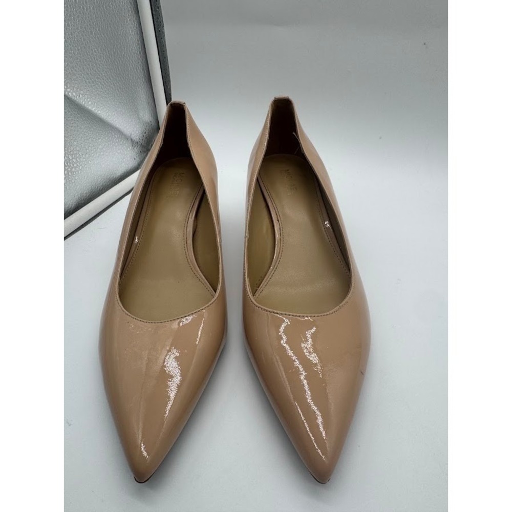 Michael Kors Dorothy Flex Nude Patent Leather Pointed Toe Kitten Heel Pumps‎